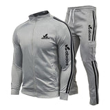 Spring New Brand LOGO Men&#39;s Zipper Cardigan Jacket + Sports Pants Suit Striped Running Gym Basketball Jogging 2-Piece Set