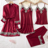 4PCS Satin Sleepwear Lady Pajamas Suit Nighty&amp;Robe Set Sexy Intimate Lingerie Casual Bridal Wedding Gift Homewear Nightgown
