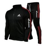 Spring New Brand LOGO Men&#39;s Zipper Cardigan Jacket + Sports Pants Suit Striped Running Gym Basketball Jogging 2-Piece Set