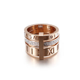 Hot Sale 18k Gold Vacuum Plating Zircon Simple Design Two Finger Roman Numerals Rings