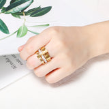 Hot Sale 18k Gold Vacuum Plating Zircon Simple Design Two Finger Roman Numerals Rings