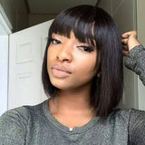 Real human hair 10a grade Machine Made Straight Indian Human Hair Wig  Bob Wig With Bangs short pixie hair machine made wig