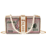 Stack of Cash Women Diamond Money Dinner Purses and Handbags Evening Clutch Bags for Female Chain Luxury Wedding Flaps Totes
