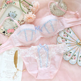 Underwear sweet and cute lace lingerie with briefs set girl heart fresh steel ring gathered thin bra set large size bralette
