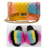 women's shoes new fashion outer wear fox fur slippers real hair grass summer flat slippers