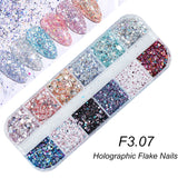12Grids Nail Glitter Colorful Mirror Effect Shimmer Mermaid Pearl  Powder Chrome Pigment Fine Dust Reflective Polish Decor SAZGF