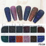 12Grids Nail Glitter Colorful Mirror Effect Shimmer Mermaid Pearl  Powder Chrome Pigment Fine Dust Reflective Polish Decor SAZGF