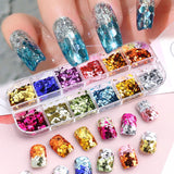 12Grids Nail Glitter Colorful Mirror Effect Shimmer Mermaid Pearl  Powder Chrome Pigment Fine Dust Reflective Polish Decor SAZGF