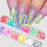 12Grids Nail Glitter Colorful Mirror Effect Shimmer Mermaid Pearl  Powder Chrome Pigment Fine Dust Reflective Polish Decor SAZGF