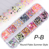 12Grids Nail Glitter Colorful Mirror Effect Shimmer Mermaid Pearl  Powder Chrome Pigment Fine Dust Reflective Polish Decor SAZGF