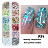 12Grids Nail Glitter Colorful Mirror Effect Shimmer Mermaid Pearl  Powder Chrome Pigment Fine Dust Reflective Polish Decor SAZGF