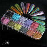 12Grids Nail Glitter Colorful Mirror Effect Shimmer Mermaid Pearl  Powder Chrome Pigment Fine Dust Reflective Polish Decor SAZGF
