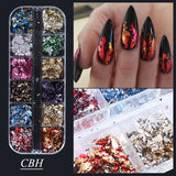 12Grids Nail Glitter Colorful Mirror Effect Shimmer Mermaid Pearl  Powder Chrome Pigment Fine Dust Reflective Polish Decor SAZGF