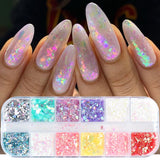 12Grids Nail Glitter Colorful Mirror Effect Shimmer Mermaid Pearl  Powder Chrome Pigment Fine Dust Reflective Polish Decor SAZGF