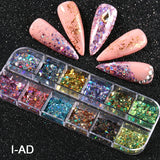 12Grids Nail Glitter Colorful Mirror Effect Shimmer Mermaid Pearl  Powder Chrome Pigment Fine Dust Reflective Polish Decor SAZGF