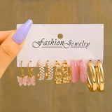 17KM Vintage Pearl Earrings Set Metal Gold Color Dangle Earrings Heart Butterfly Hoop Earrings Geometric Fashion Jewelry Trendy