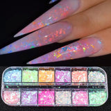 12Grids Nail Glitter Colorful Mirror Effect Shimmer Mermaid Pearl  Powder Chrome Pigment Fine Dust Reflective Polish Decor SAZGF