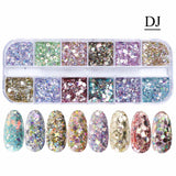 12Grids Nail Glitter Colorful Mirror Effect Shimmer Mermaid Pearl  Powder Chrome Pigment Fine Dust Reflective Polish Decor SAZGF