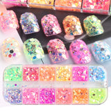 12Grids Nail Glitter Colorful Mirror Effect Shimmer Mermaid Pearl  Powder Chrome Pigment Fine Dust Reflective Polish Decor SAZGF