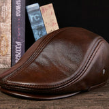BUTTERMERE Flat Caps Men Real Leather Duckbill Hats Berets Earflaps Black Casual Directors Cap Male Vintage Winter Driving Caps