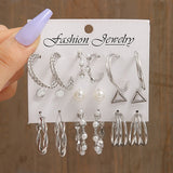 17KM Vintage Pearl Earrings Set Metal Gold Color Dangle Earrings Heart Butterfly Hoop Earrings Geometric Fashion Jewelry Trendy