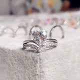 Delicate Silver Color White Zircon Crystal Heart Rings for Women Fashion Bridal Engagement Wedding Ring Set Jewelrt Gift
