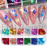 12Grids Nail Glitter Colorful Mirror Effect Shimmer Mermaid Pearl  Powder Chrome Pigment Fine Dust Reflective Polish Decor SAZGF