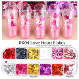 12Grids Nail Glitter Colorful Mirror Effect Shimmer Mermaid Pearl  Powder Chrome Pigment Fine Dust Reflective Polish Decor SAZGF