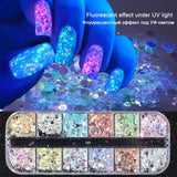 12Grids Nail Glitter Colorful Mirror Effect Shimmer Mermaid Pearl  Powder Chrome Pigment Fine Dust Reflective Polish Decor SAZGF