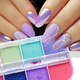 12Grids Nail Glitter Colorful Mirror Effect Shimmer Mermaid Pearl  Powder Chrome Pigment Fine Dust Reflective Polish Decor SAZGF