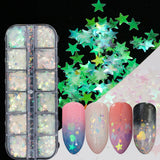 12Grids Nail Glitter Colorful Mirror Effect Shimmer Mermaid Pearl  Powder Chrome Pigment Fine Dust Reflective Polish Decor SAZGF