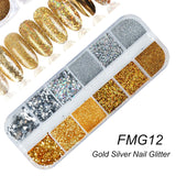 12Grids Nail Glitter Colorful Mirror Effect Shimmer Mermaid Pearl  Powder Chrome Pigment Fine Dust Reflective Polish Decor SAZGF
