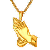 U7 Praying Hands Necklace for Men Women Religious Pendant with 22 Inch Spiga Rope Chain P927