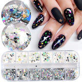 12Grids Nail Glitter Colorful Mirror Effect Shimmer Mermaid Pearl  Powder Chrome Pigment Fine Dust Reflective Polish Decor SAZGF