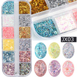 12Grids Nail Glitter Colorful Mirror Effect Shimmer Mermaid Pearl  Powder Chrome Pigment Fine Dust Reflective Polish Decor SAZGF