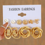 17KM Vintage Pearl Earrings Set Metal Gold Color Dangle Earrings Heart Butterfly Hoop Earrings Geometric Fashion Jewelry Trendy