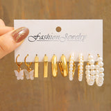 17KM Vintage Pearl Earrings Set Metal Gold Color Dangle Earrings Heart Butterfly Hoop Earrings Geometric Fashion Jewelry Trendy
