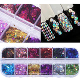 12Grids Nail Glitter Colorful Mirror Effect Shimmer Mermaid Pearl  Powder Chrome Pigment Fine Dust Reflective Polish Decor SAZGF