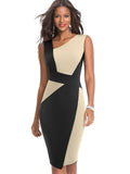 Nice-Forever Vintage Contrast Color Patchwork Wear to Work Dresses Business Party Bodycon Office Elegant Women Dress B517