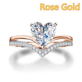 Delicate Silver Color White Zircon Crystal Heart Rings for Women Fashion Bridal Engagement Wedding Ring Set Jewelrt Gift