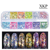 12Grids Nail Glitter Colorful Mirror Effect Shimmer Mermaid Pearl  Powder Chrome Pigment Fine Dust Reflective Polish Decor SAZGF