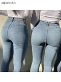 Women&#39;s Jeans High Waist Stretch Skinny Denim Trousers, 2022 Blue Retro Washed Fashion Sexy Elastic Slim Pencil Pants Oversize