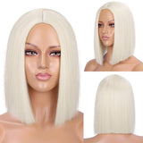 Lativ Synthetic Black Wig Short Straight Bob Wig Blonde Hair Middle Part Shoulder Length Bob Cut Wigs for Women Pink Blue Color
