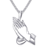 U7 Praying Hands Necklace for Men Women Religious Pendant with 22 Inch Spiga Rope Chain P927