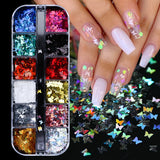 12Grids Nail Glitter Colorful Mirror Effect Shimmer Mermaid Pearl  Powder Chrome Pigment Fine Dust Reflective Polish Decor SAZGF