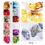 12Grids Nail Glitter Colorful Mirror Effect Shimmer Mermaid Pearl  Powder Chrome Pigment Fine Dust Reflective Polish Decor SAZGF