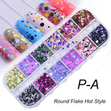 12Grids Nail Glitter Colorful Mirror Effect Shimmer Mermaid Pearl  Powder Chrome Pigment Fine Dust Reflective Polish Decor SAZGF