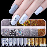 12Grids Nail Glitter Colorful Mirror Effect Shimmer Mermaid Pearl  Powder Chrome Pigment Fine Dust Reflective Polish Decor SAZGF