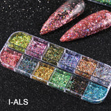 12Grids Nail Glitter Colorful Mirror Effect Shimmer Mermaid Pearl  Powder Chrome Pigment Fine Dust Reflective Polish Decor SAZGF
