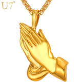 U7 Praying Hands Necklace for Men Women Religious Pendant with 22 Inch Spiga Rope Chain P927